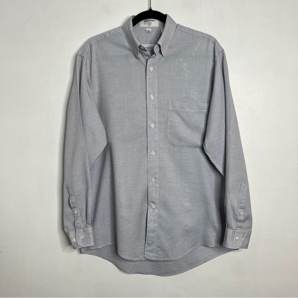 Valentino Tessuto Italiano Blue White Dress Shirt 100% Cotton Size 15
